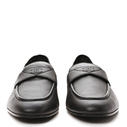 Chanel Calfskin Mens Stitched CC Loafers 46 Black 2 of 9