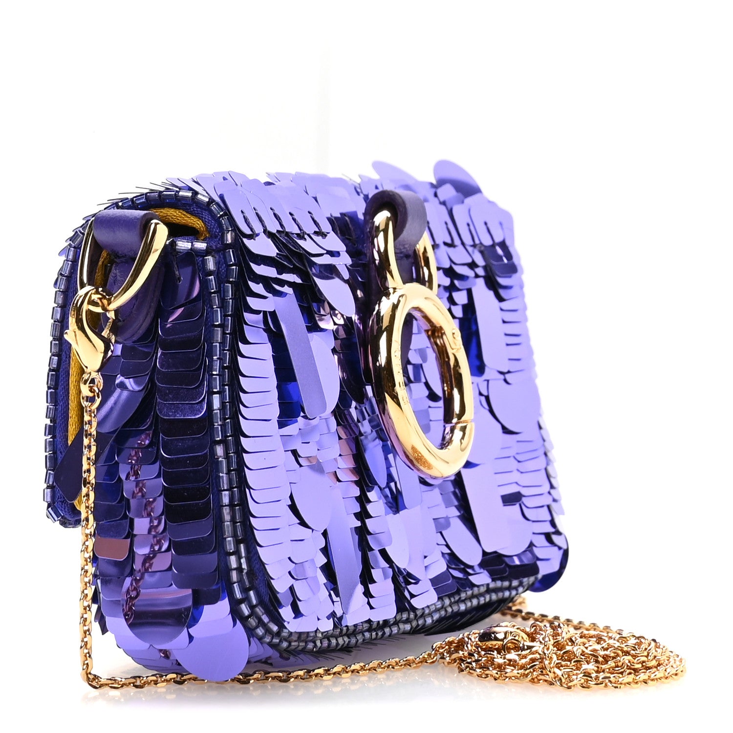 Fendi Sequin Paillettes Shiny Nappa Sex and the City Nano Maxi Buckle Baguette Charm Viola Purple 3 of 10