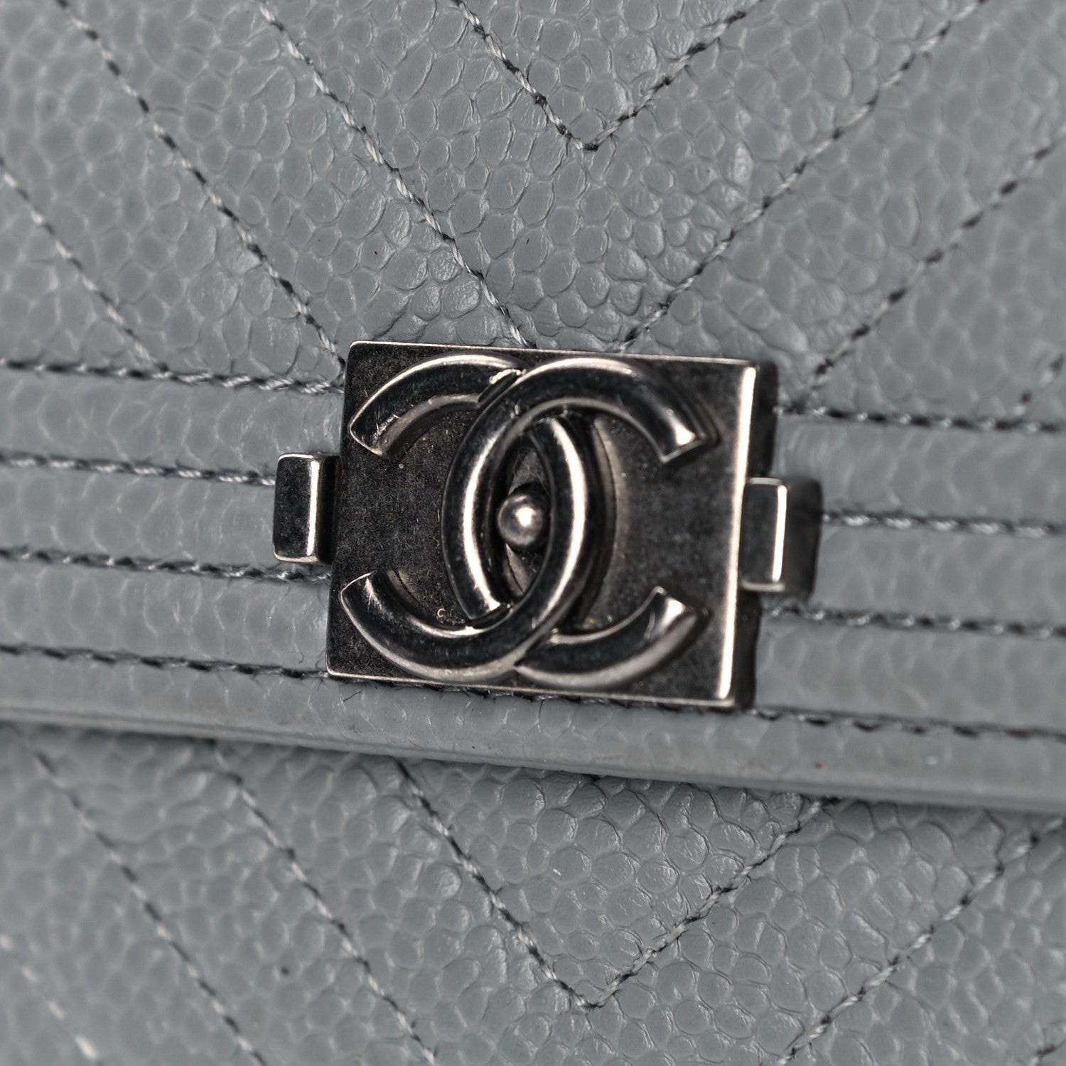 Chanel Caviar Chevron Quilted Boy Flap Card Holder Grey 8 of 10