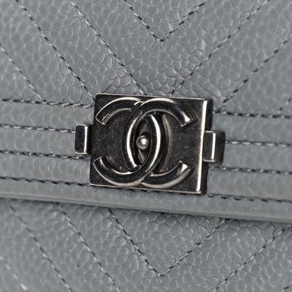 Chanel Caviar Chevron Quilted Boy Flap Card Holder Grey 8 of 10