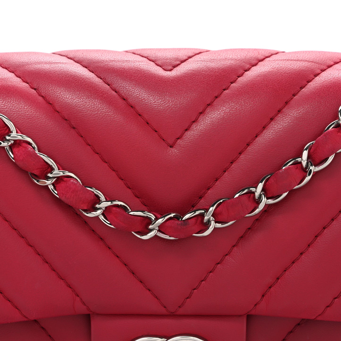 Lambskin Chevron Quilted Medium Single Flap Dark Pink