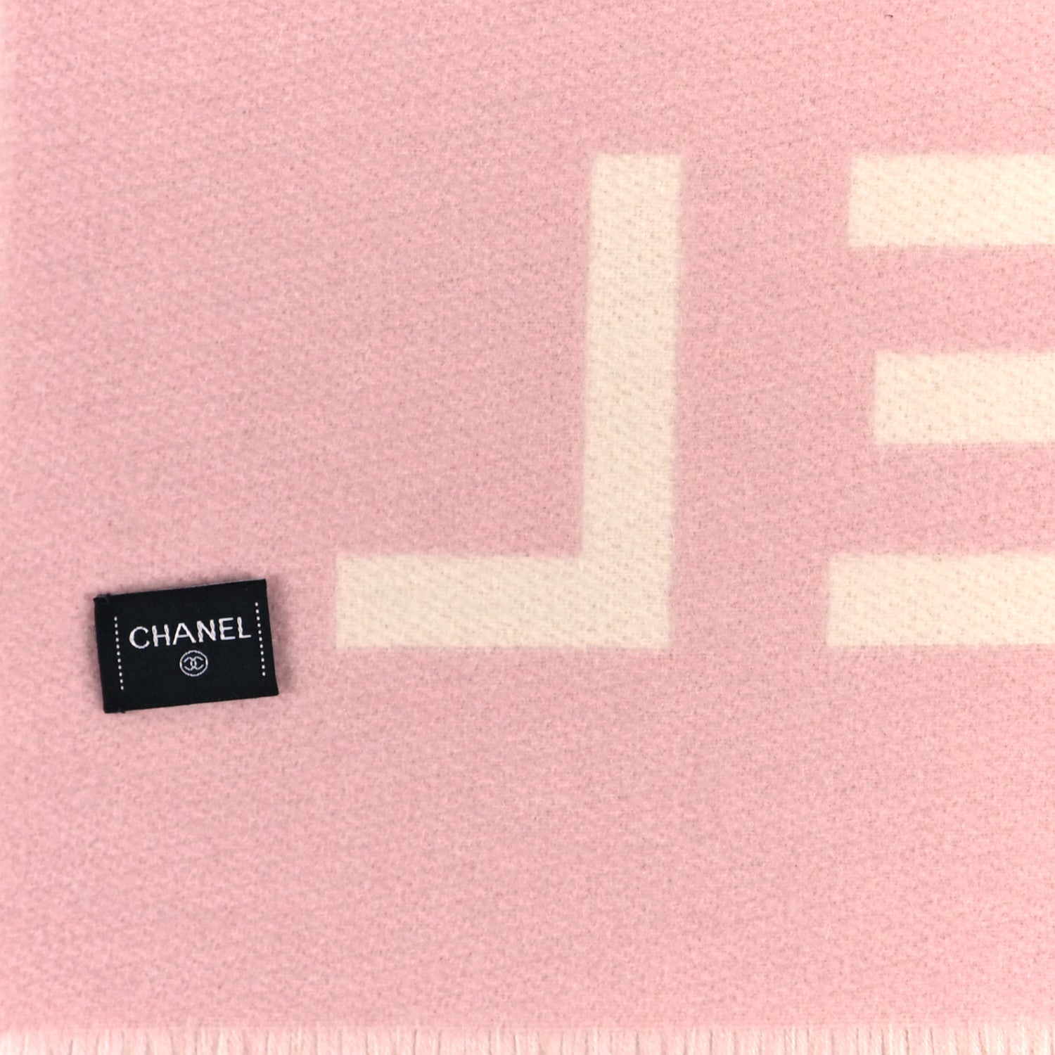 Chanel Cashmere CC Fringe Stole Pink White 3 of 4
