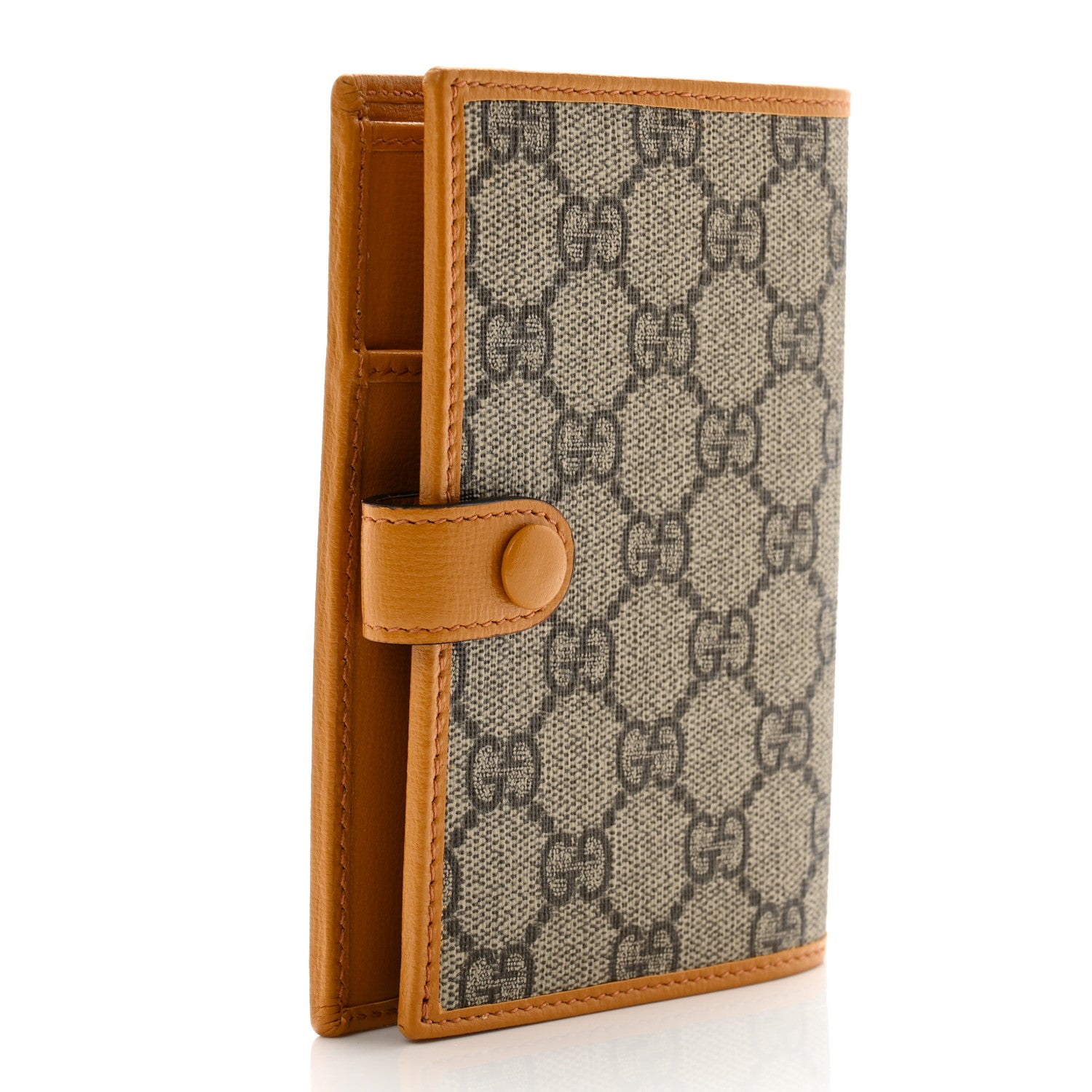 Gucci GG Supreme Monogram Textured Calfskin Retro Interlocking G Passport Case Beige Yellow 3 of 8