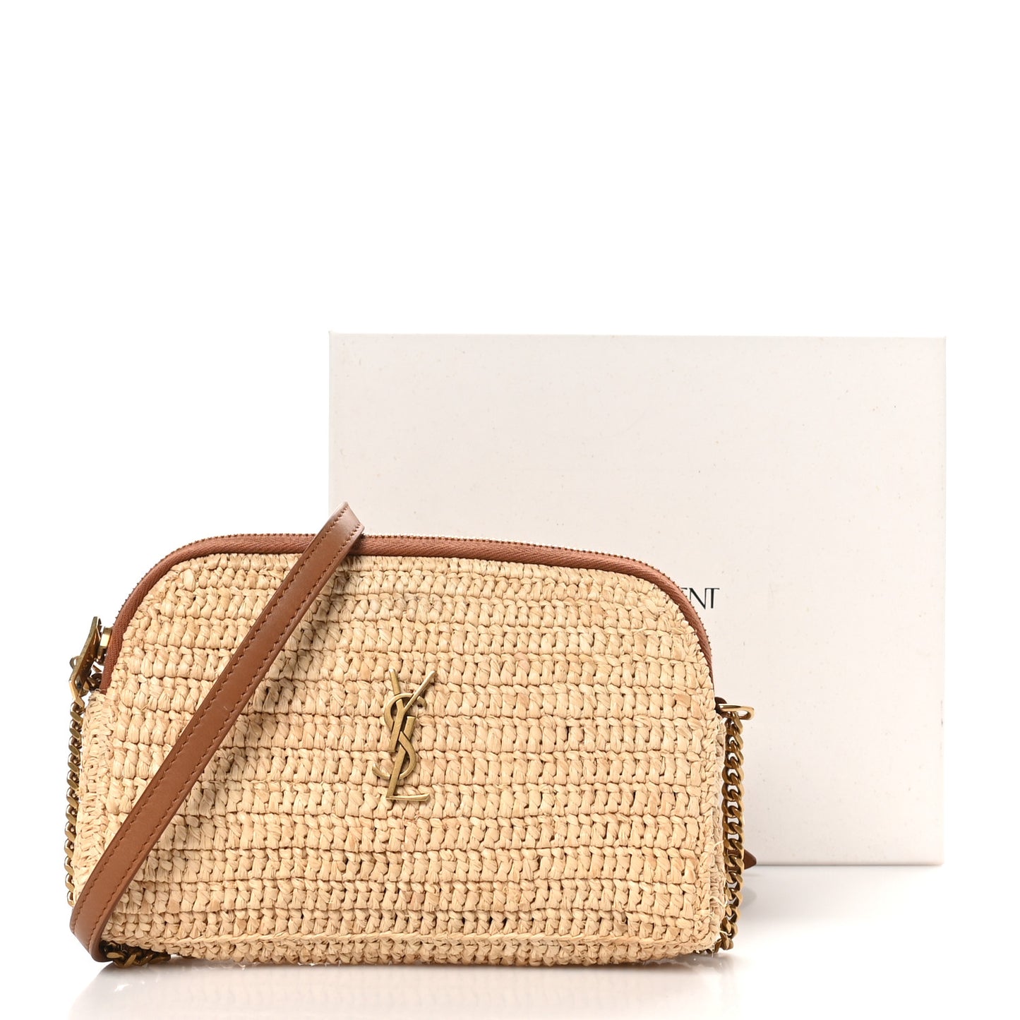 Raffia Calfskin Gaby Crossbody Bag Natural Brick