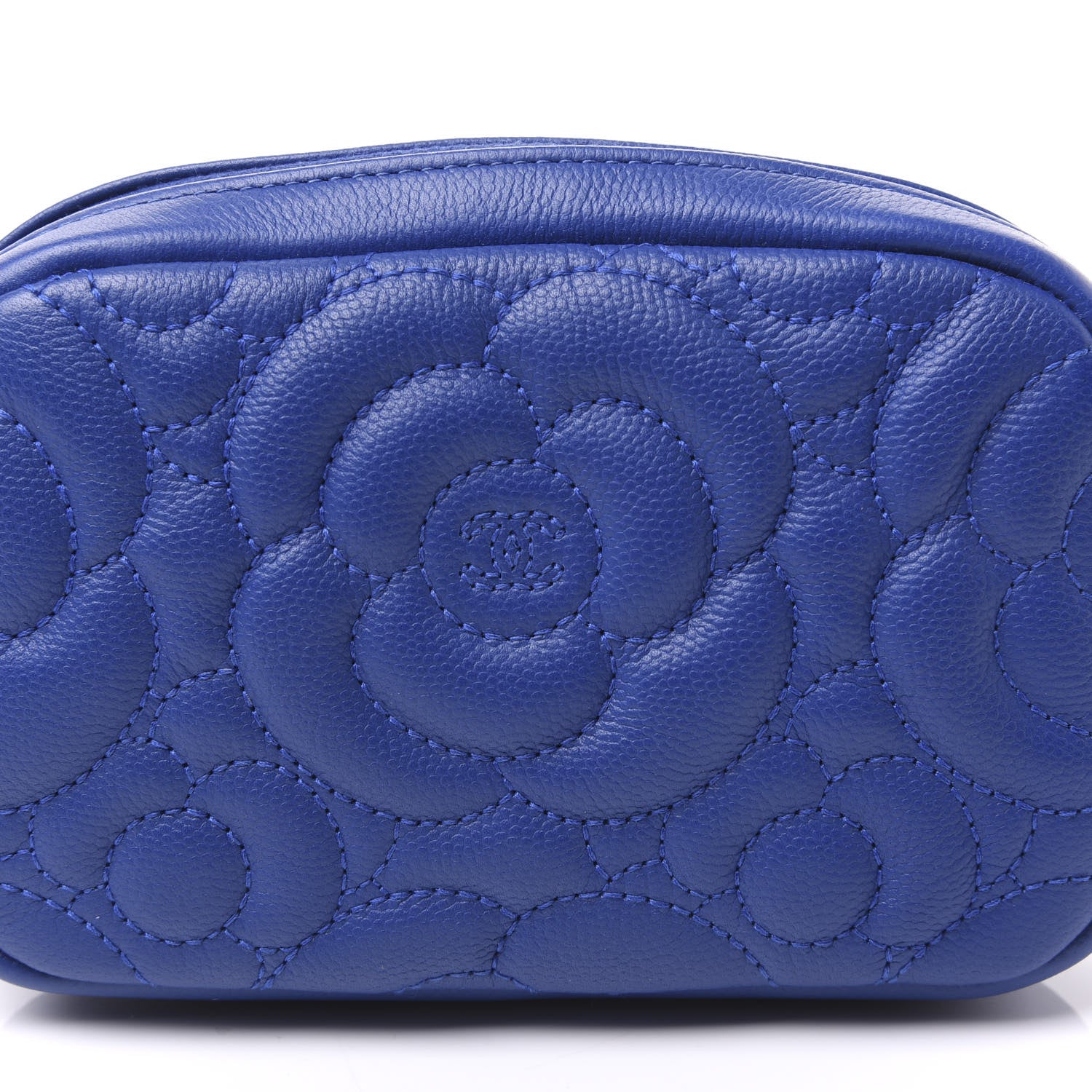 Chanel Caviar Camellia Embossed Small Cosmetic Case Blue 9 of 10