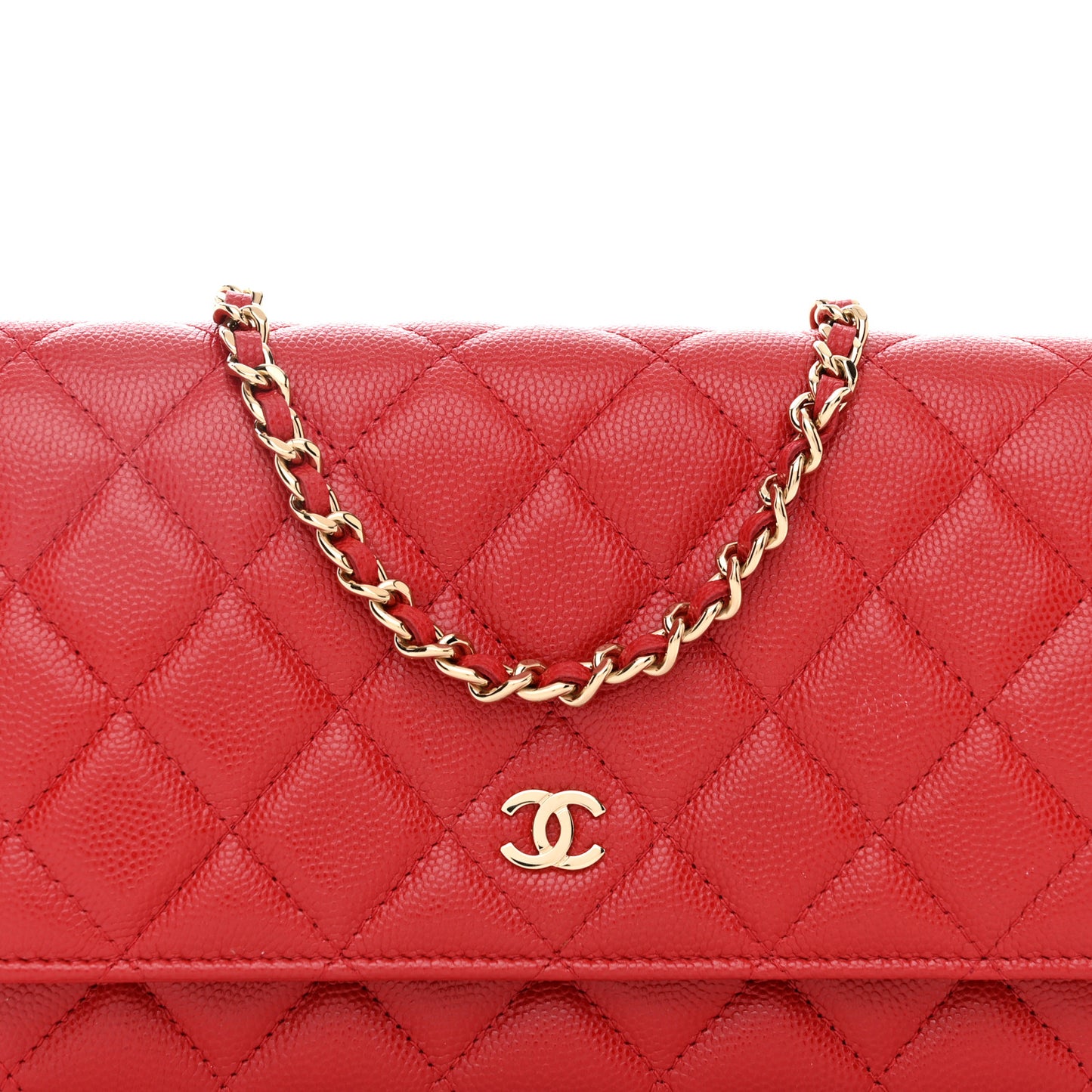 Caviar Quilted Wallet on Chain WOC Red