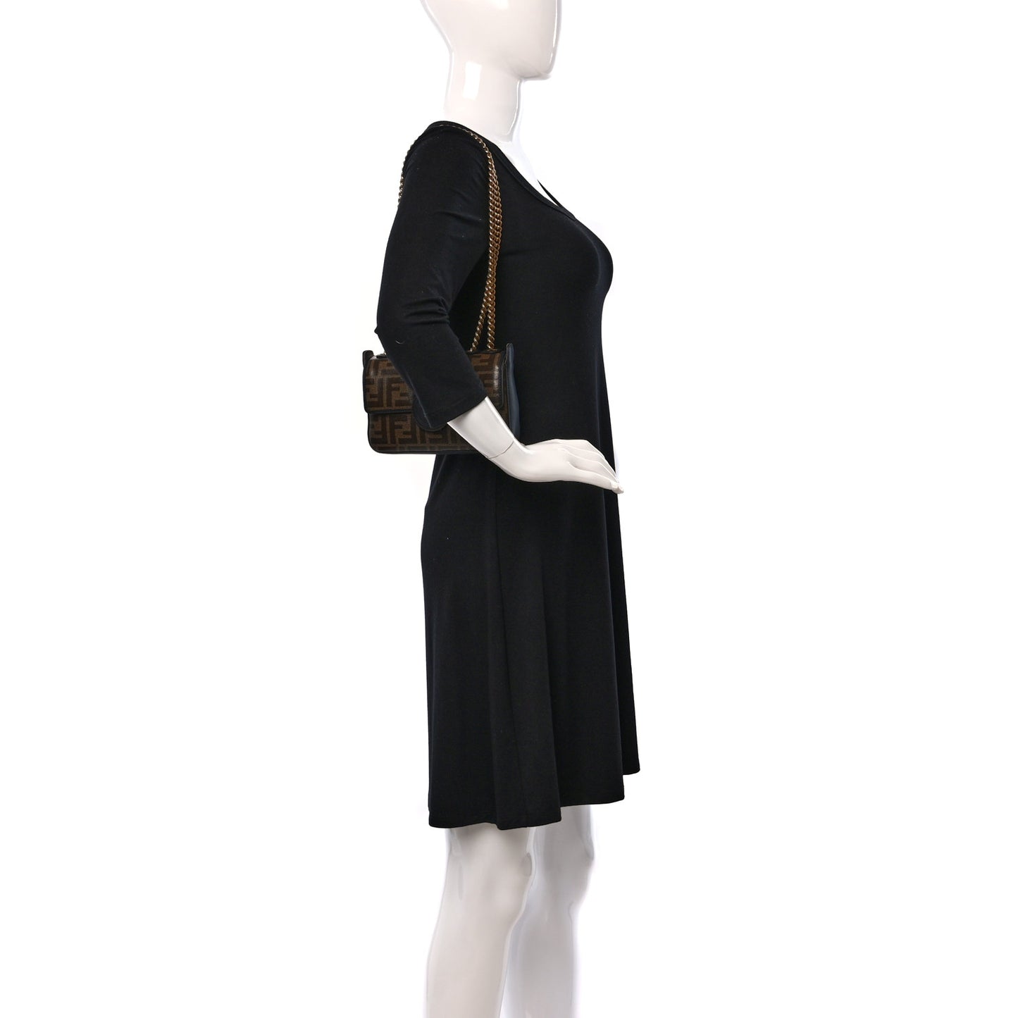 Glazed Fabric Vitello Century FF 1974 Stamp Patch Mini Double F Crossbody Bag Mogano Panna Black