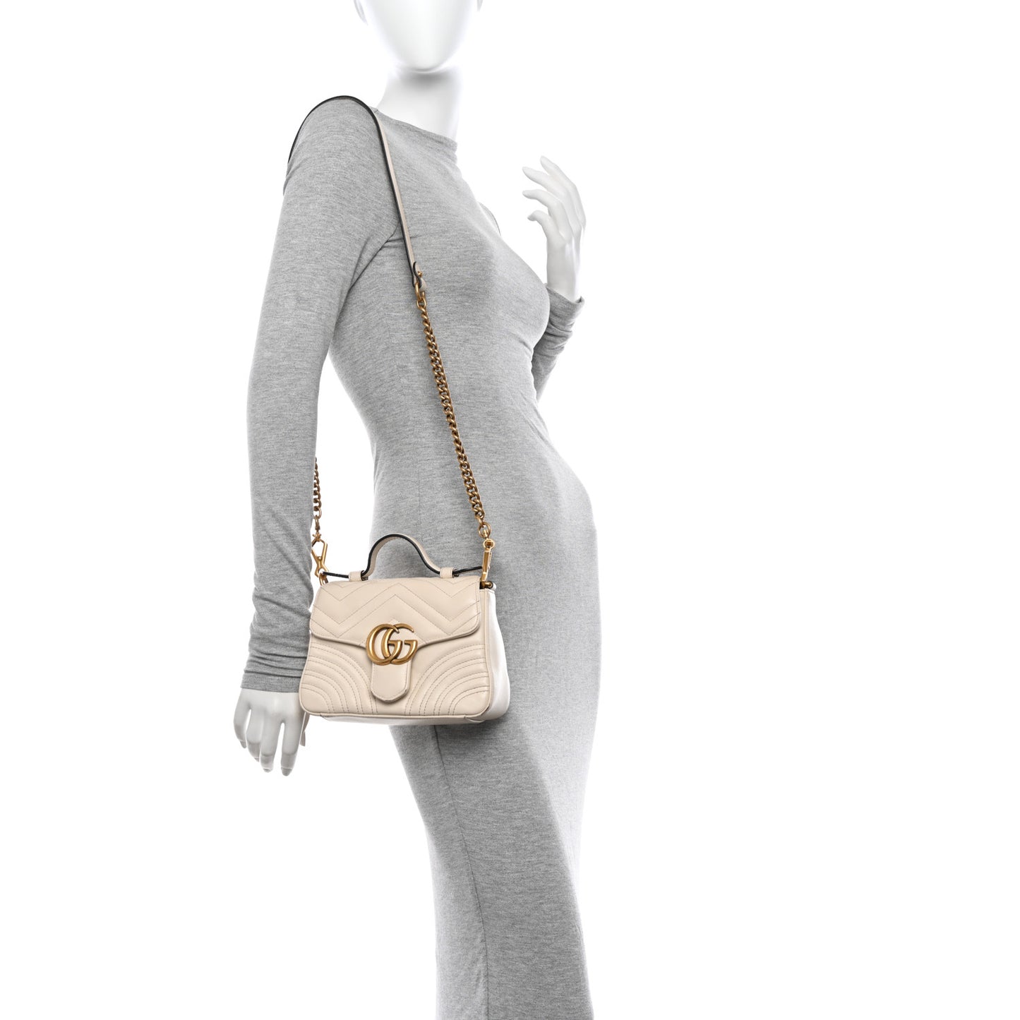 Calfskin Matelasse Mini GG Marmont Top Handle Shoulder Bag White