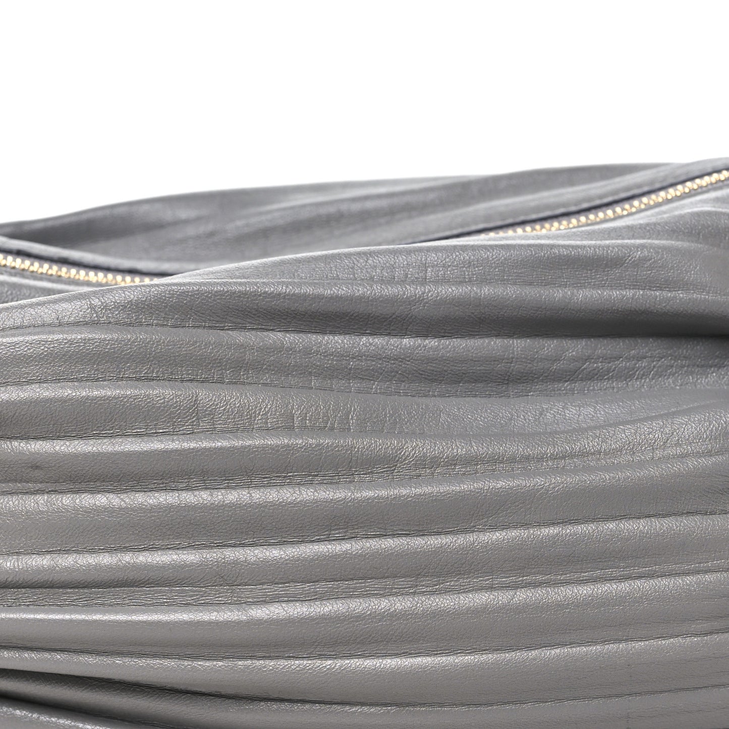 Lambskin Pleated Bracelet Pouch Shoulder Bag Asphalt Grey