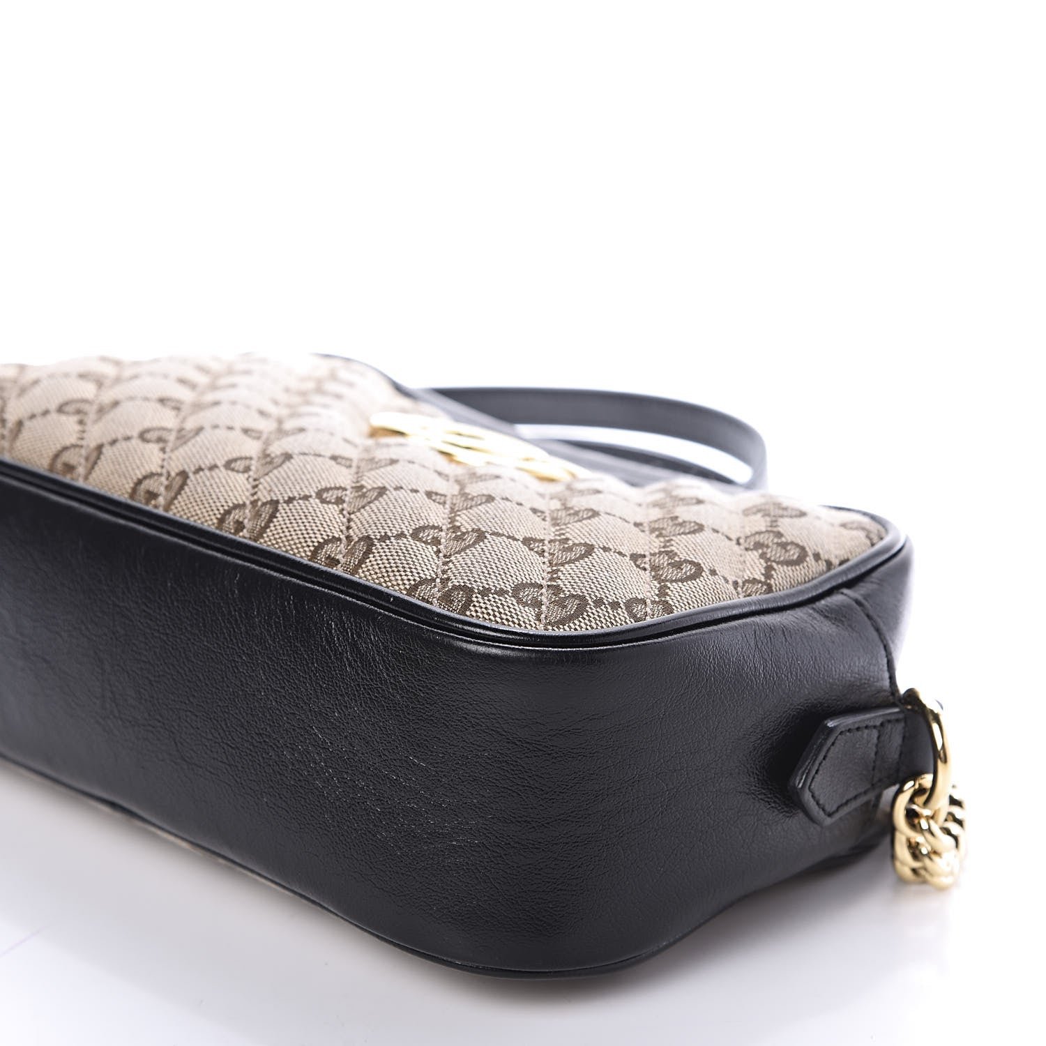 Gucci Monogram Matelasse Diagonal Small GG Marmont Chain Shoulder Bag Beige Black 6 of 11