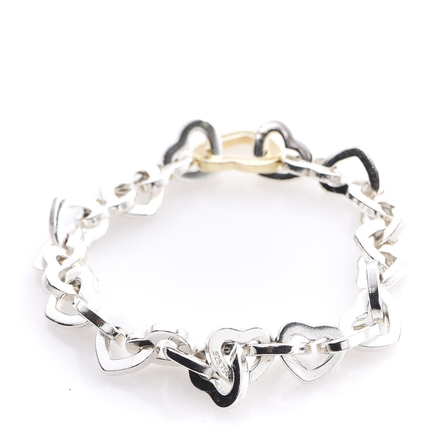 Tiffany Sterling Silver 18K Yellow Gold Heart Links Bracelet 3 of 6