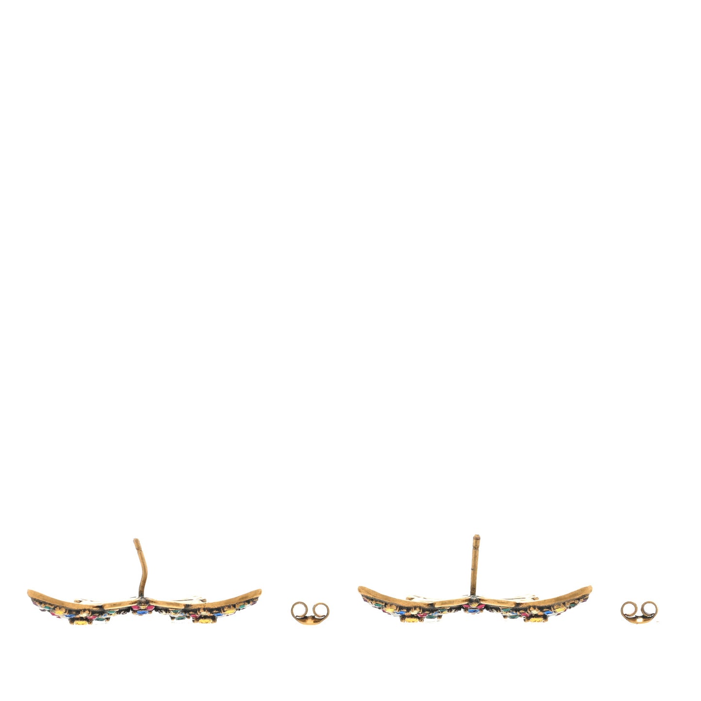 Metal Crystal Butterfly Stud Earrings Aged Gold Multicolor