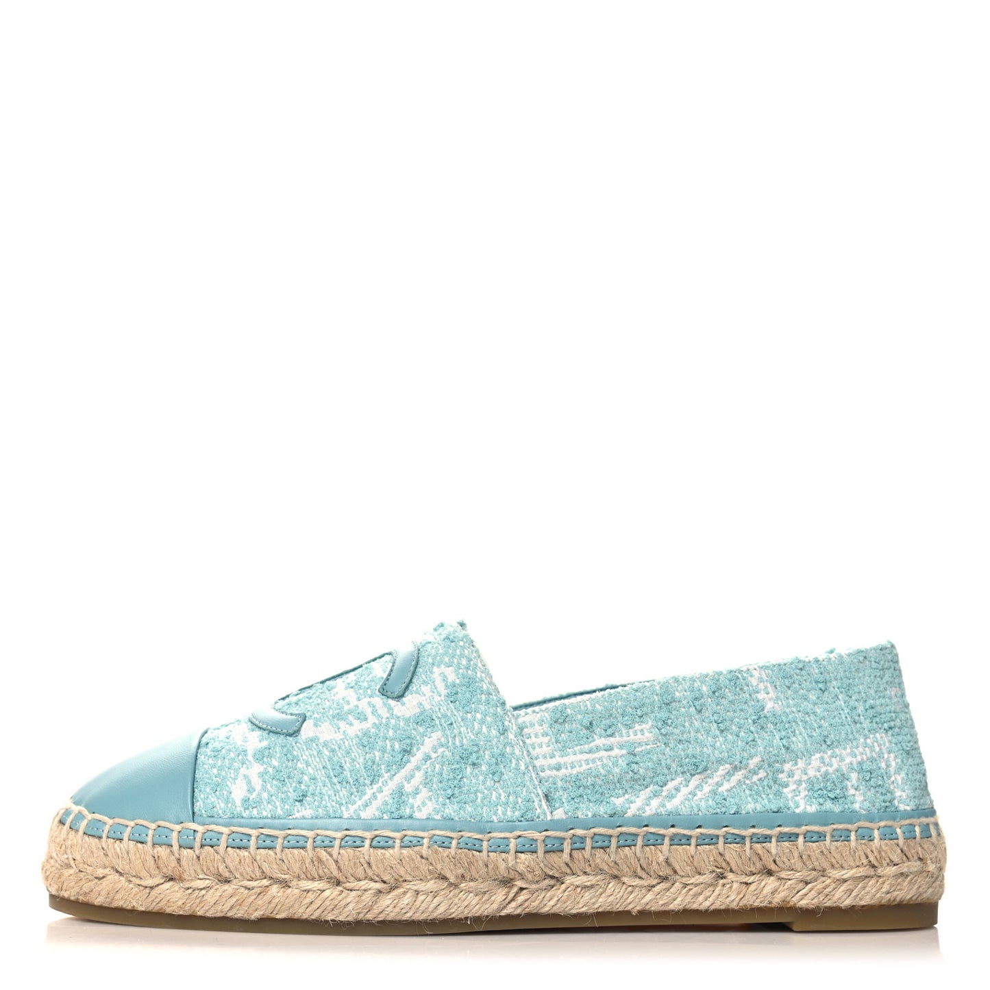 Mixed Fibers Jacquard Lambskin CC Espadrilles 41 Turquoise White