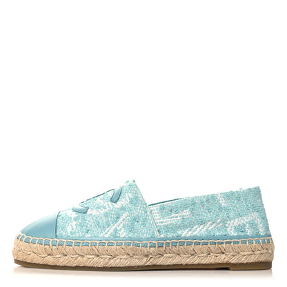 Chanel Mixed Fibers Jacquard Lambskin CC Espadrilles 41 Turquoise White 1 of 11