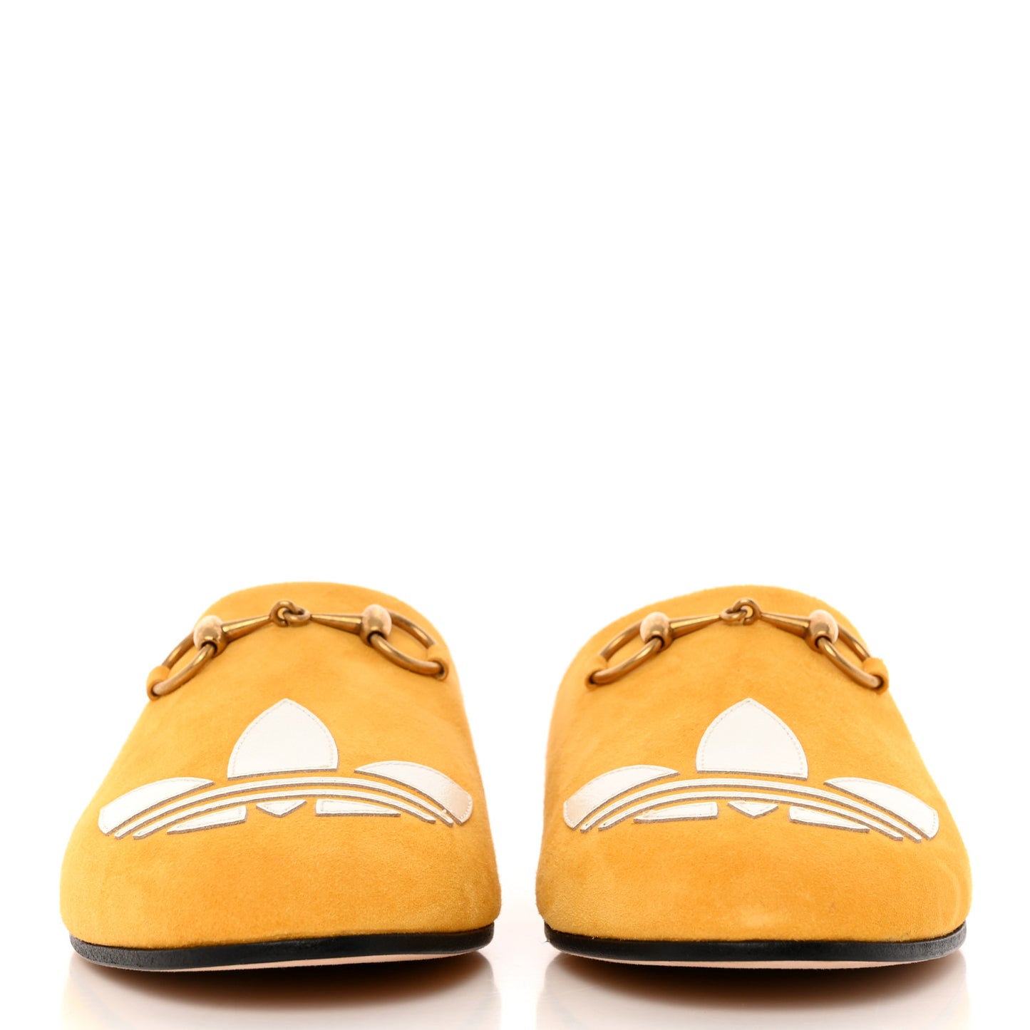 X ADIDAS Kid Scamosciato Quentin Goatskin Trefoil Embroidered Womens Horsebit Slippers 37 Crop Off White