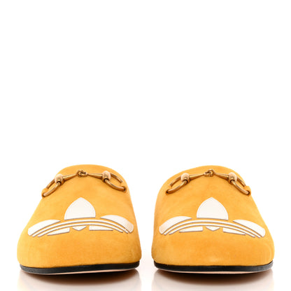 Gucci X ADIDAS Kid Scamosciato Quentin Goatskin Trefoil Embroidered Womens Horsebit Slippers 37 Crop Off White 2 of 14