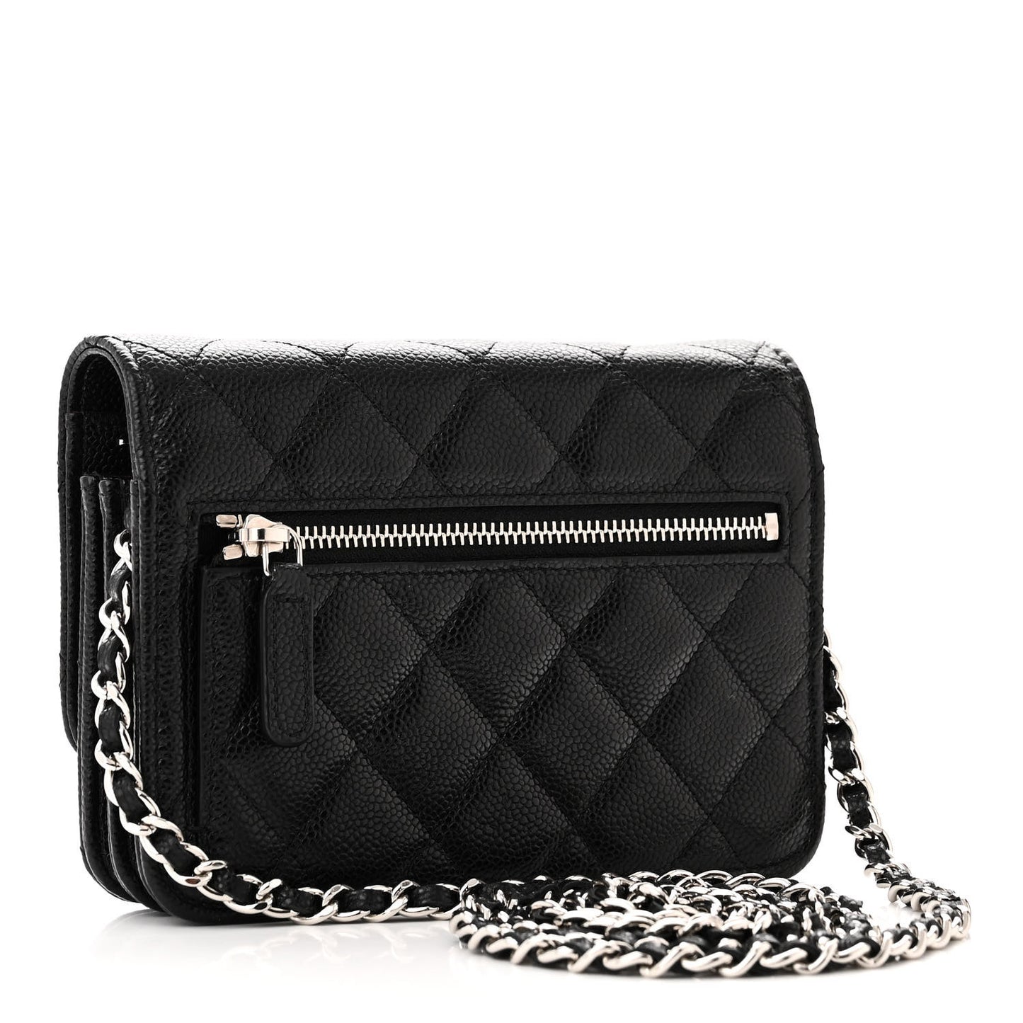 Caviar Quilted Mini Wallet On Chain WOC Black
