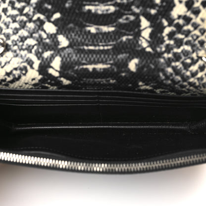 Saint Laurent Calfskin Snakeskin Embossed Monogram Envelope Chain Wallet Beige Black 5 of 8