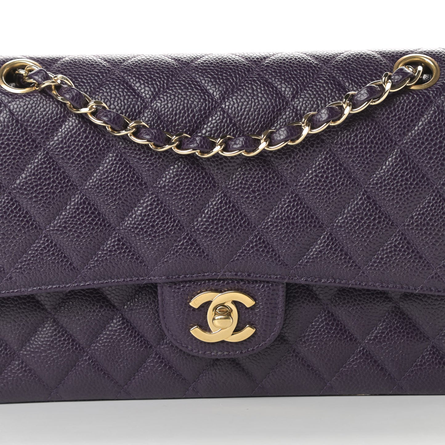 Caviar Quilted Medium Double Flap Dark Purple