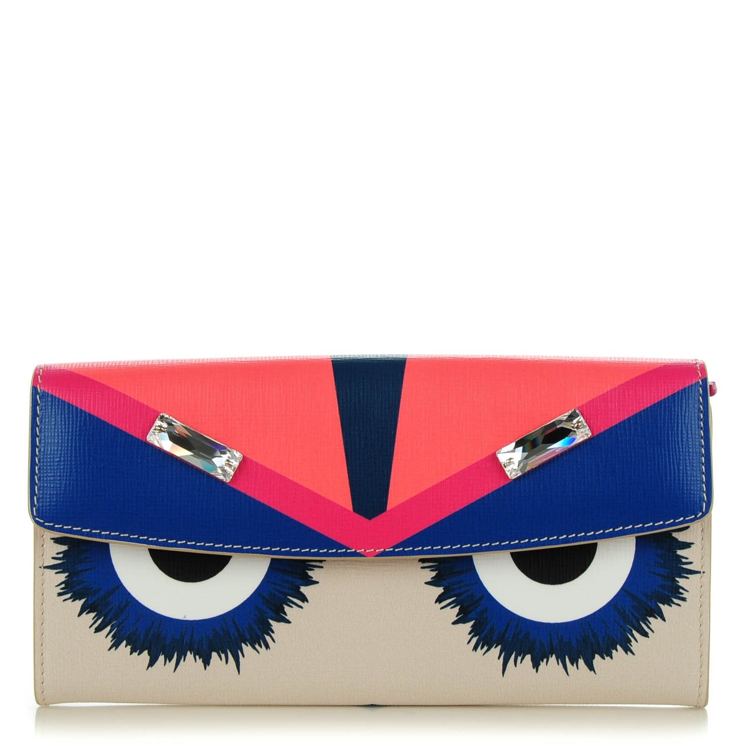 Fendi Vitello Elite Crystal Eye Monster Simply Continental Wallet Bellini Multicolor 1 of 9