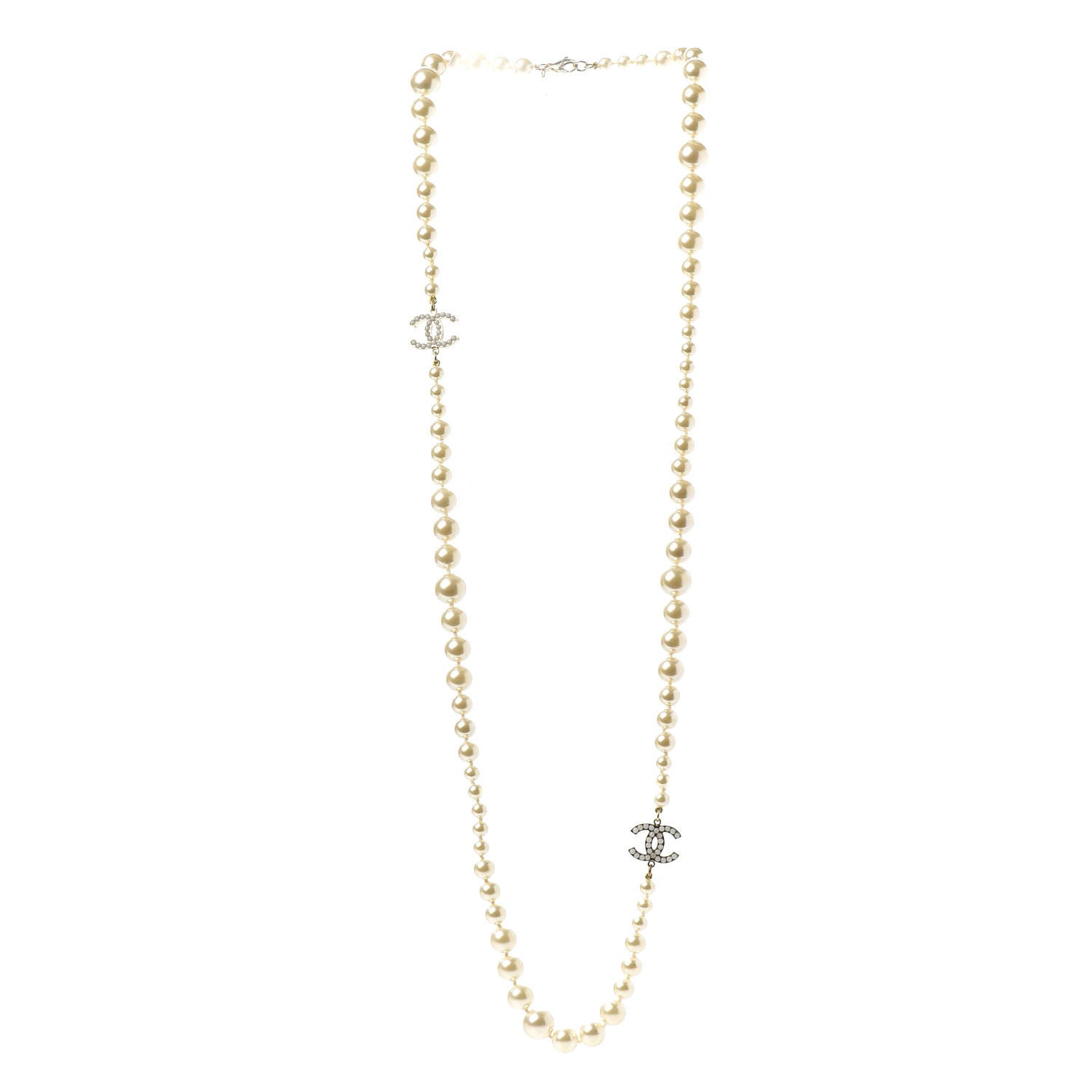 Chanel Graduated Pearl CC Long Necklace Light Gold 3 of 5