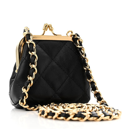 Chanel Lambskin Quilted Mini Kiss Lock Clutch With Chain Black 2 of 11