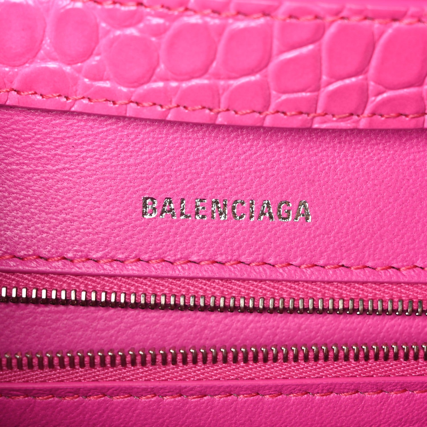 Balenciaga Shiny Calfskin Crocodile Embossed Small Hourglass Sling Shoulder Bag Fuchsia 6 of 9