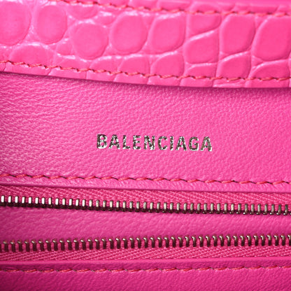 Balenciaga Shiny Calfskin Crocodile Embossed Small Hourglass Sling Shoulder Bag Fuchsia 6 of 9