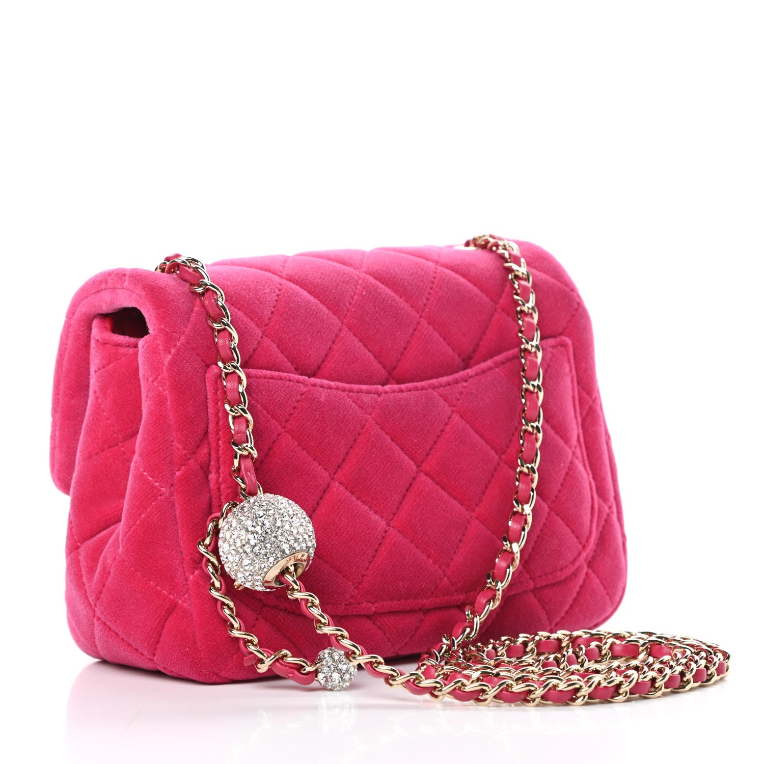 Chanel Velvet Quilted Mini Square Pearl Crush Flap Fuchsia 3 of 13