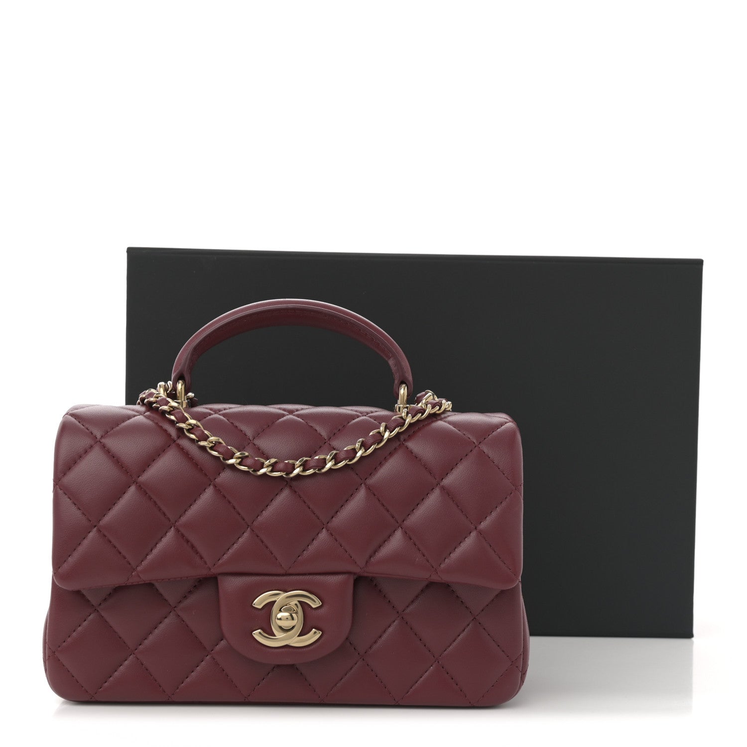 Chanel Lambskin Quilted Mini Top Handle Rectangular Flap Burgundy 23 of 23