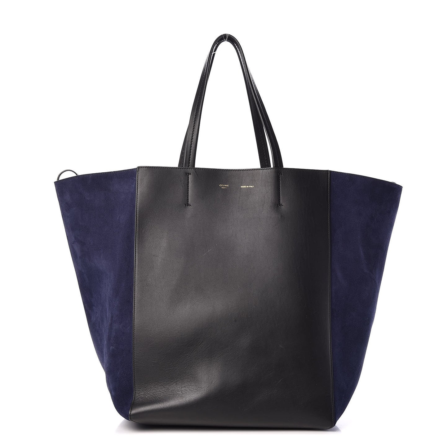 Smooth Calfskin Suede Large Phantom Luggage Bi-Cabas Black Navy