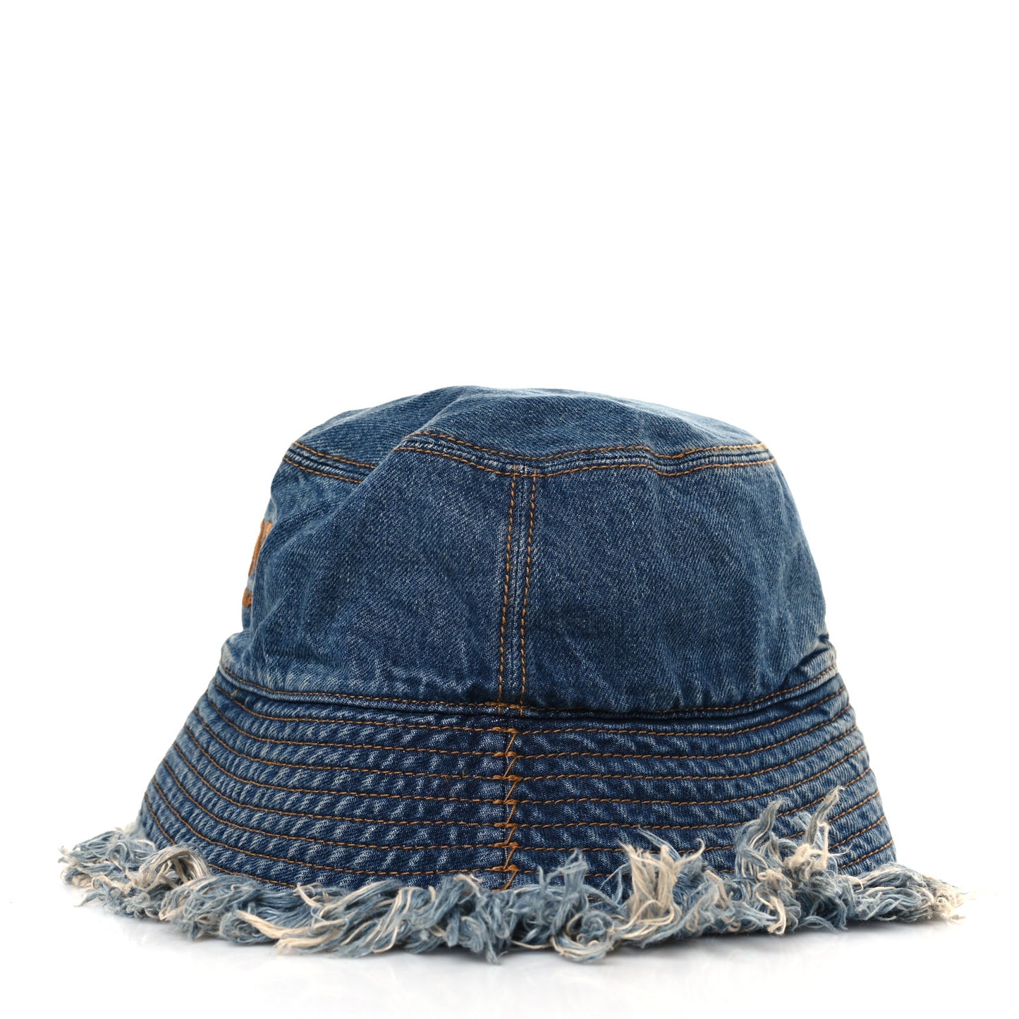 Denim Frayed Logo Embroidered Bucket Hat M Blue