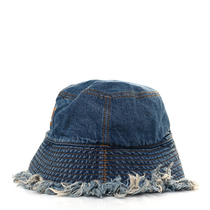 Fendi Denim Frayed Logo Embroidered Bucket Hat M Blue 3 of 7