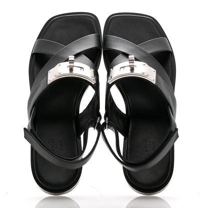 Hermes Calfskin Womens Ines Sandals 38 Black 2 of 10