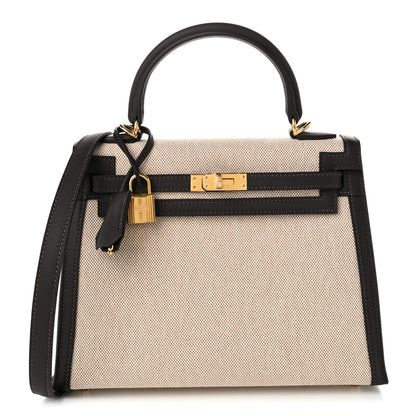 Hermes Toile H Swift Kelly Sellier 25 Ecru Bai Brun 1 of 10