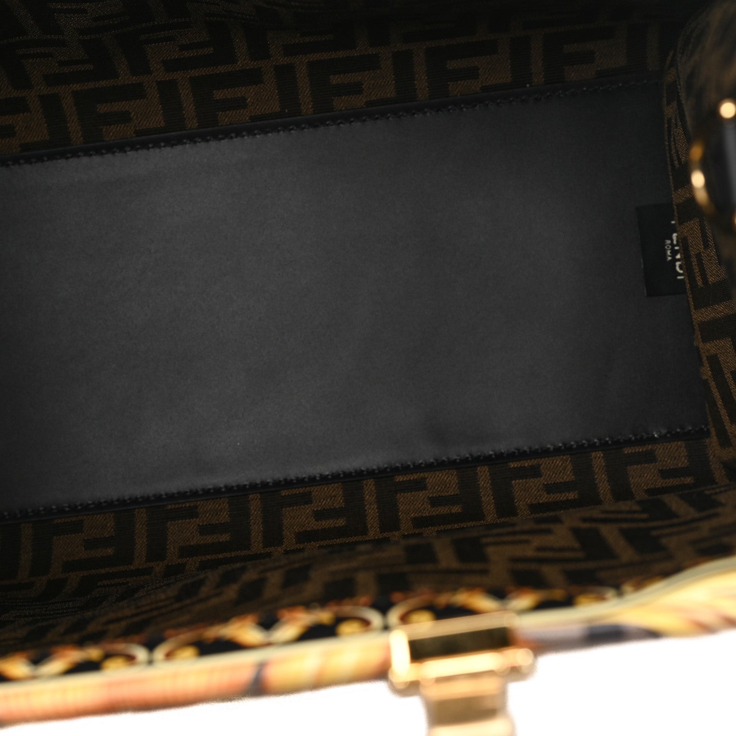 Fendi X VERSACE Calfskin Plexiglass Fendace FF Baroque Print Medium Fendi Sunshine Shopper Tote Black Gold 5 of 11