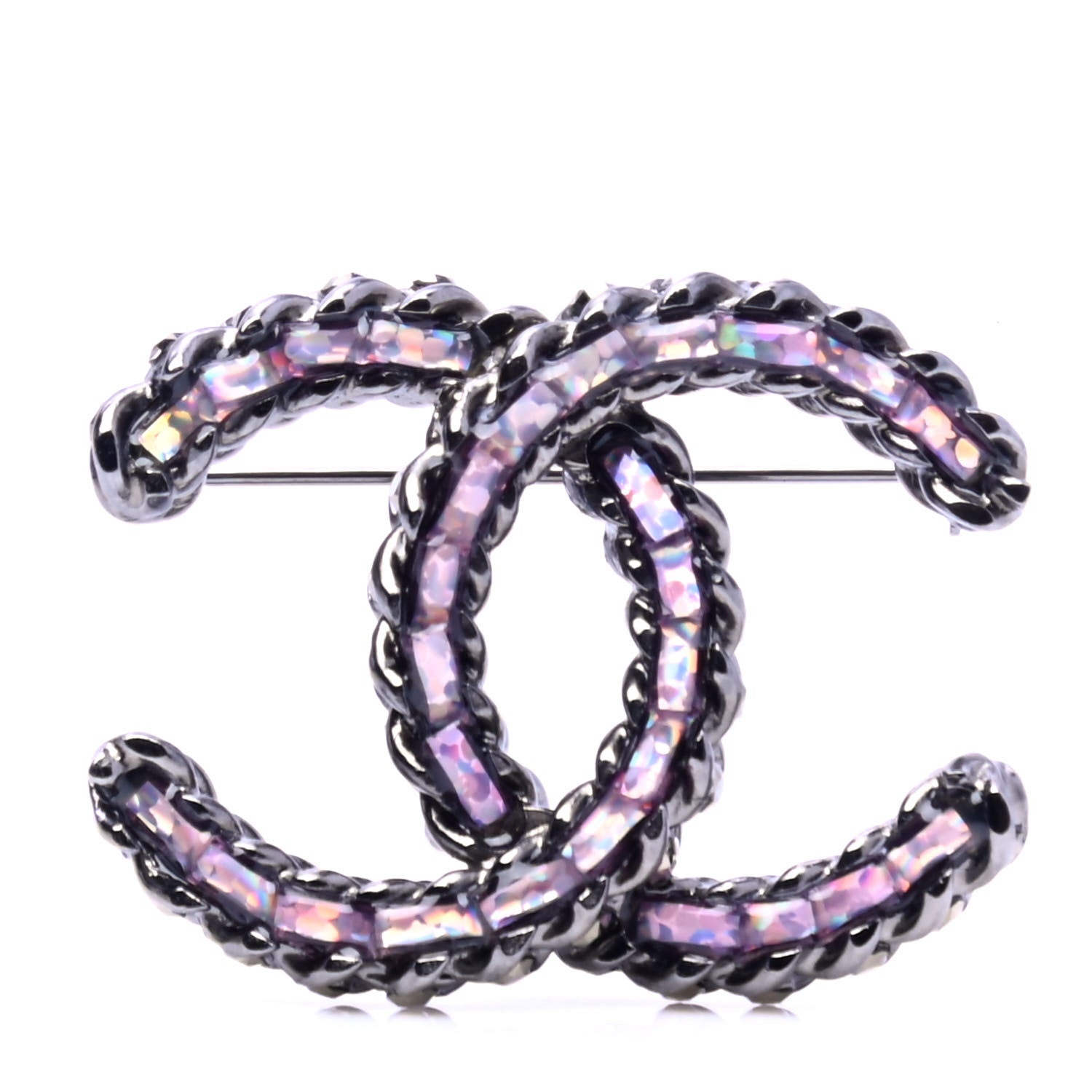 Chanel Ruthenium Enamel CC Brooch Iridescent Blue 1 of 4