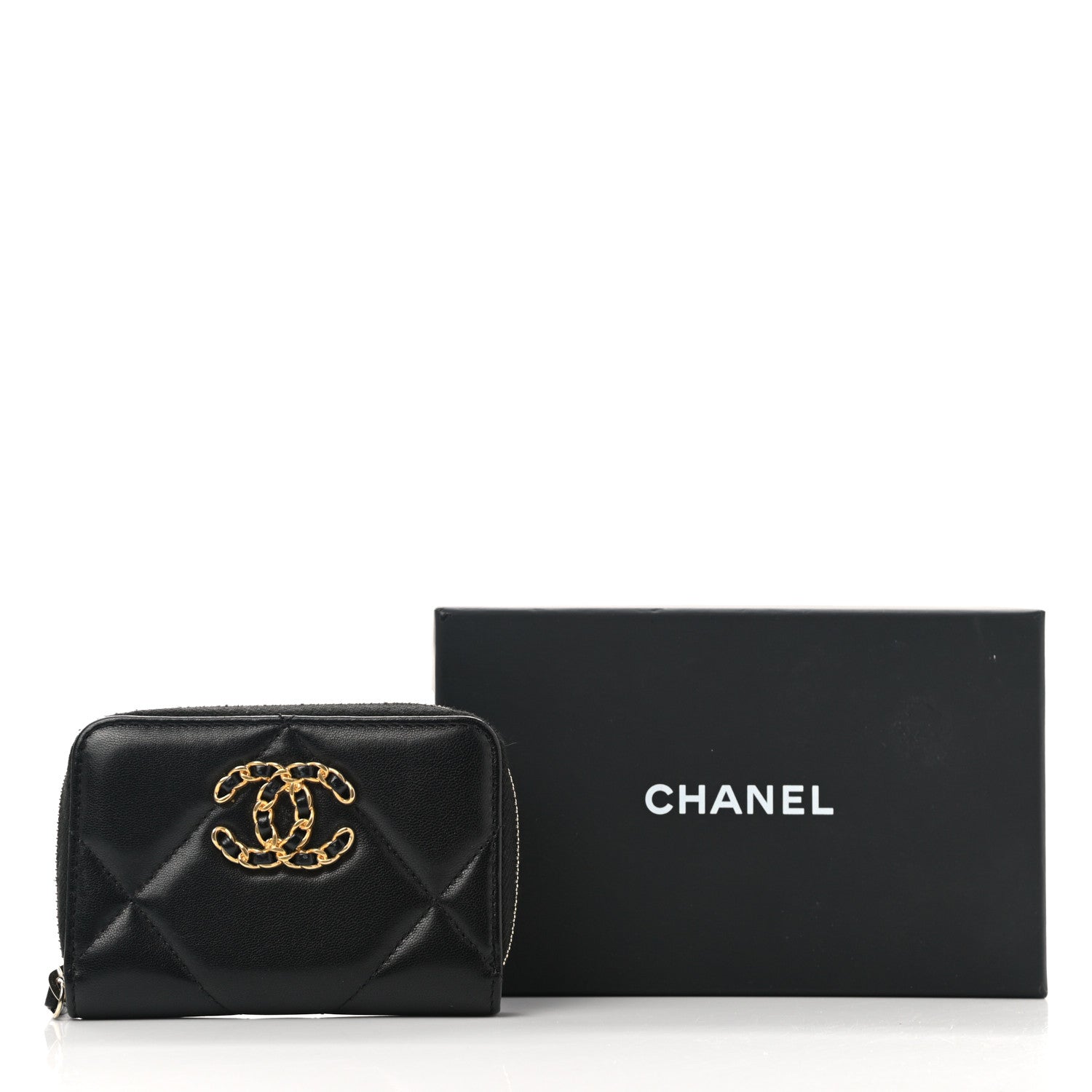 Chanel Lambskin Quilted Chanel 19 Zip Around Coin Purse Wallet Black 10 of 10
