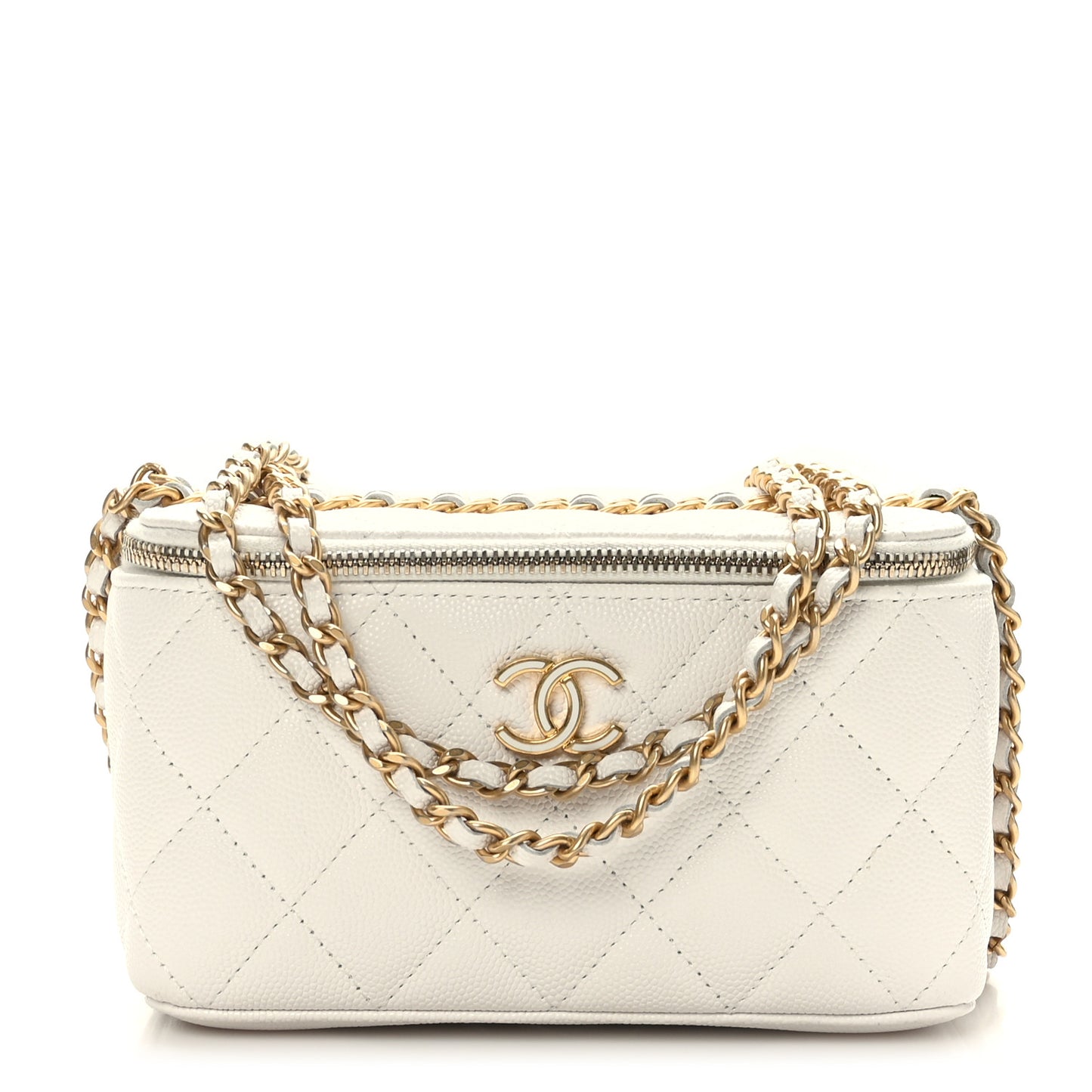 Caviar Quilted Coco Bracelet Vanity Case With Chain White