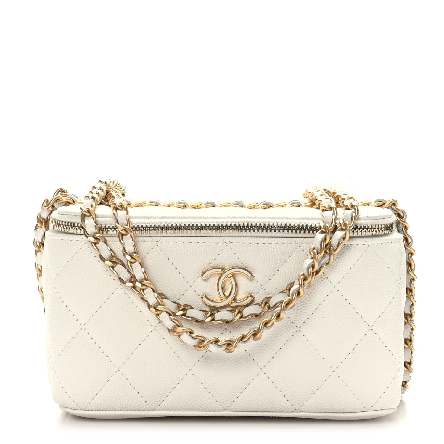 Chanel Caviar Quilted Coco Bracelet Vanity Case With Chain White 1 of 11