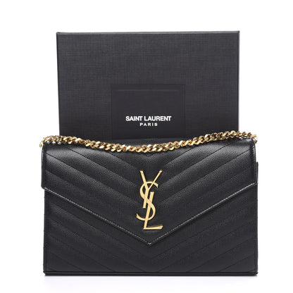 Saint Laurent Grain De Poudre Matelasse Chevron Monogram Chain Wallet Black 13 of 13