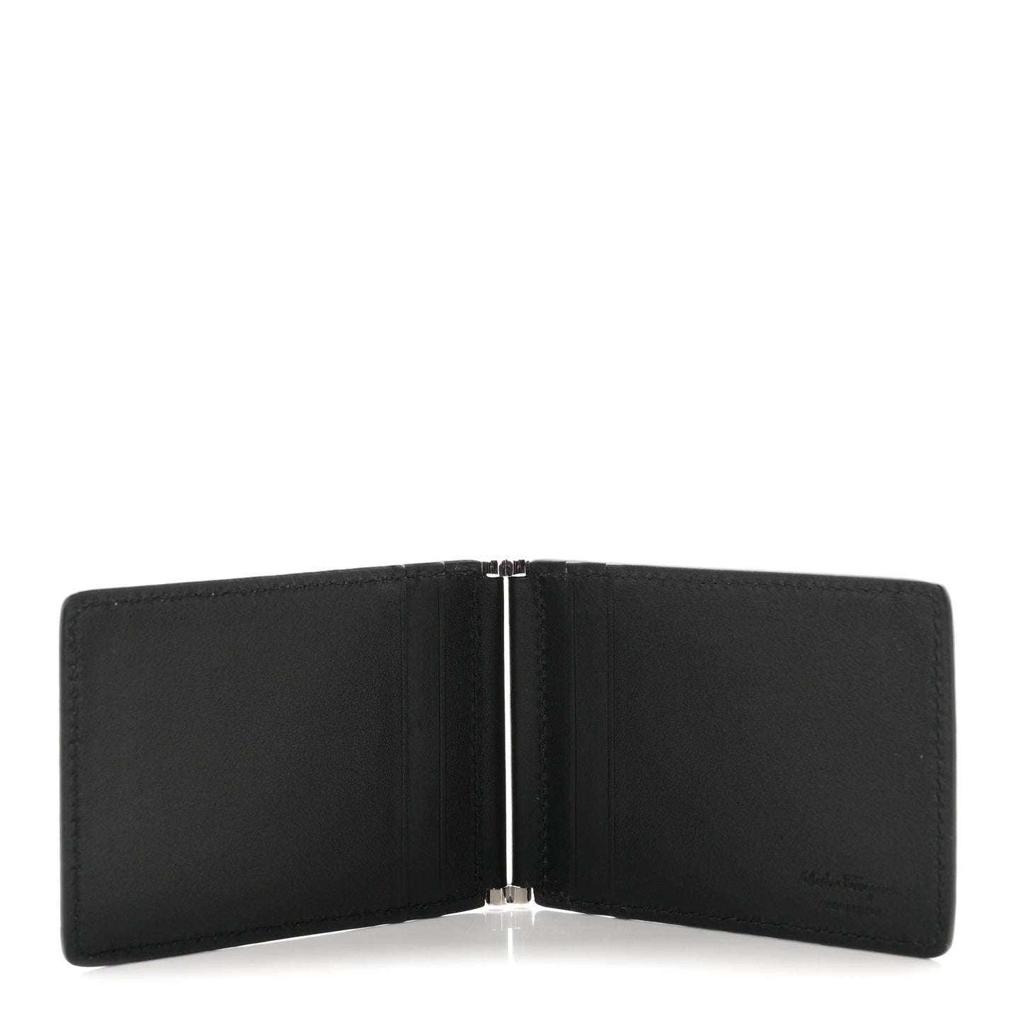 Calfskin Gancini Embossed Bi-Fold Wallet Black