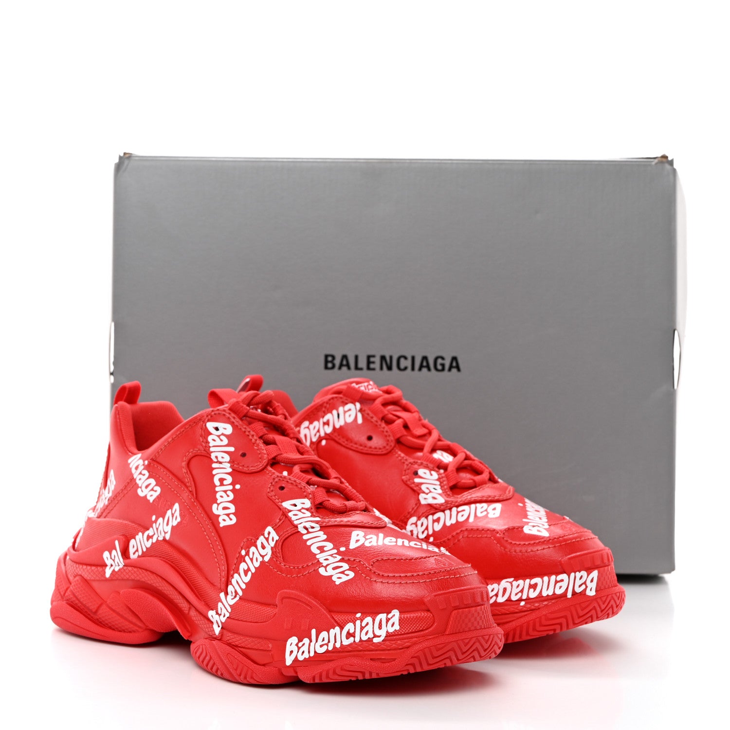 Balenciaga Recycled Calfskin Allover Logo Womens Triple S Sneakers 41 Tomato Red White 9 of 9