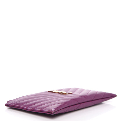 Saint Laurent Grain De Poudre Chevron Monogram Bill Pouch Dark Grape 4 of 10