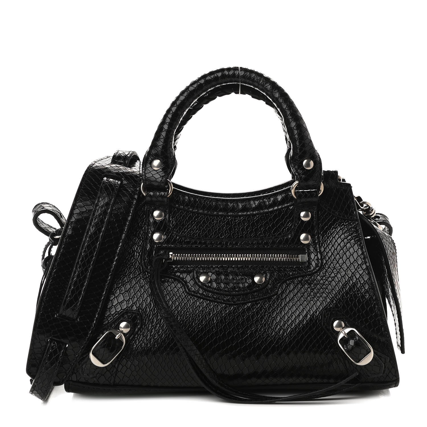 Balenciaga Grained Calfskin Snake Effect Silver Hardware Neo Classic Mini City Black 1 of 7