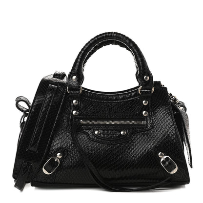 Balenciaga Grained Calfskin Snake Effect Silver Hardware Neo Classic Mini City Black 1 of 7