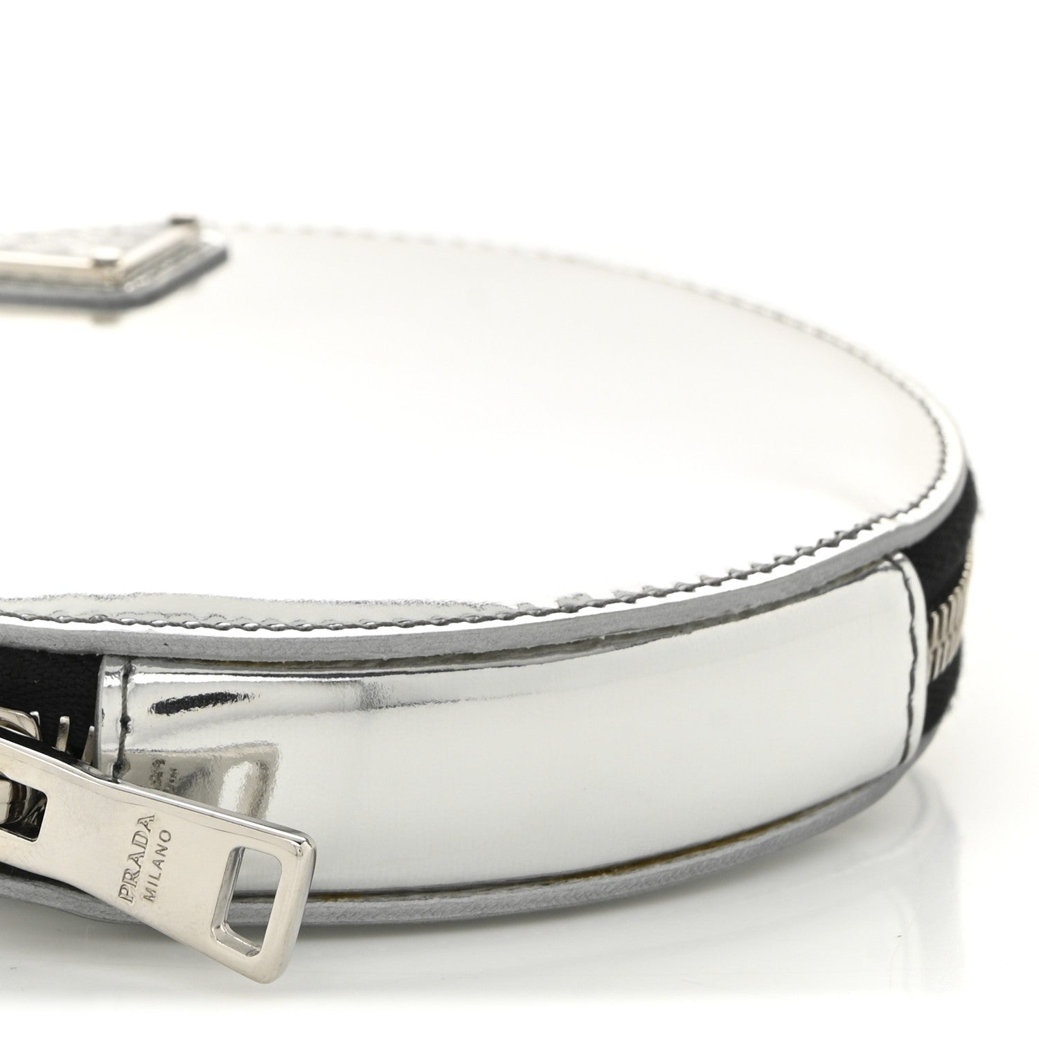 Prada Spazzolato Round Chain Coin Crossbody Pouch Argento 8 of 10
