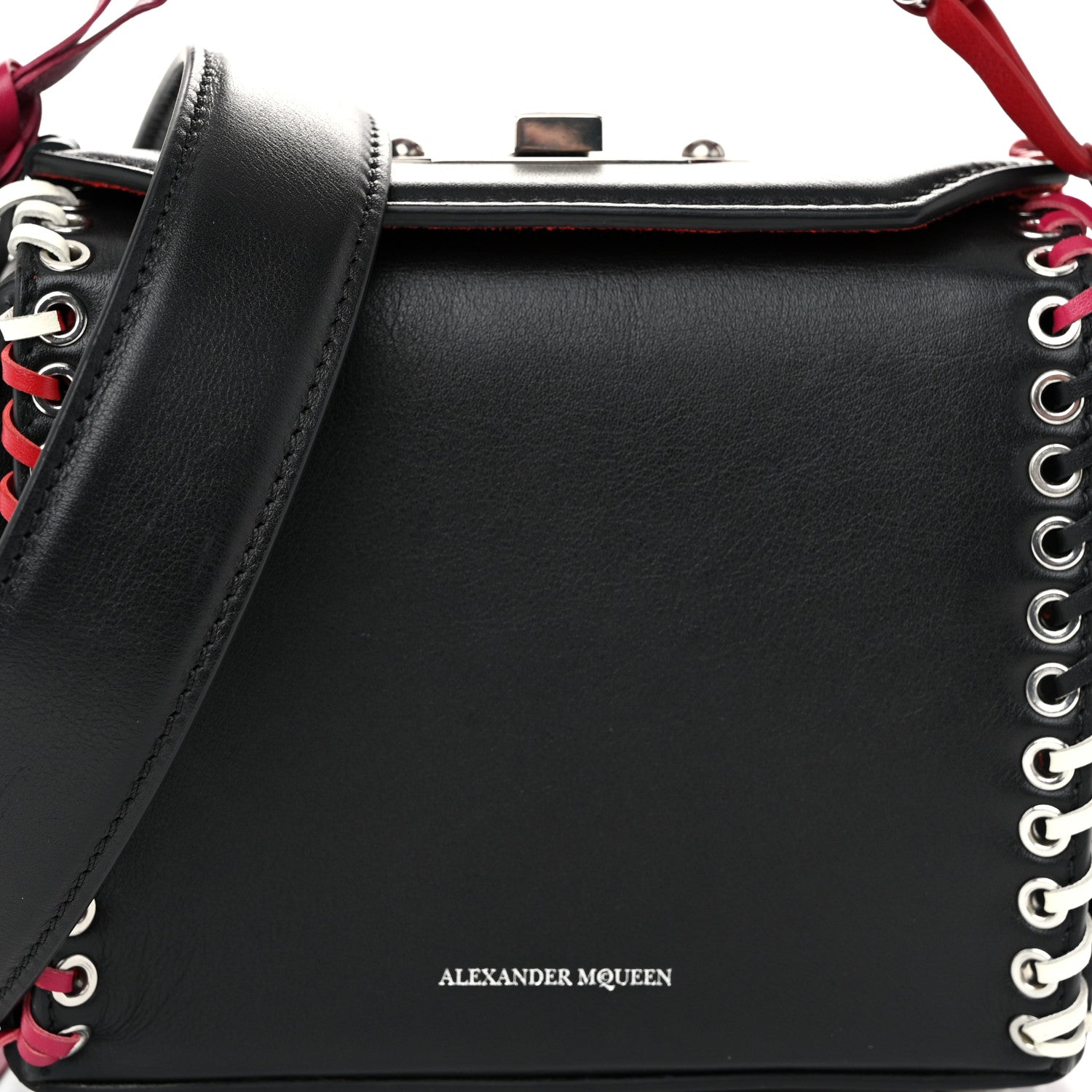 Alexander McQueen Calfskin Whipstitch Box Shoulder Bag 19  Black Red 7 of 9