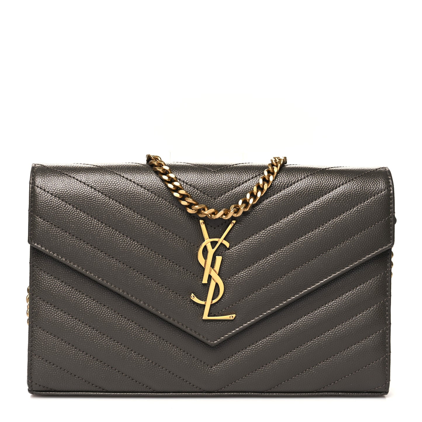 Grain De Poudre Matelasse Chevron Monogram Chain Wallet Oyster Grey