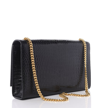 Saint Laurent Calfskin Crocodile Embossed Medium Classic Monogram Kate Tassel Satchel Black 2 of 10